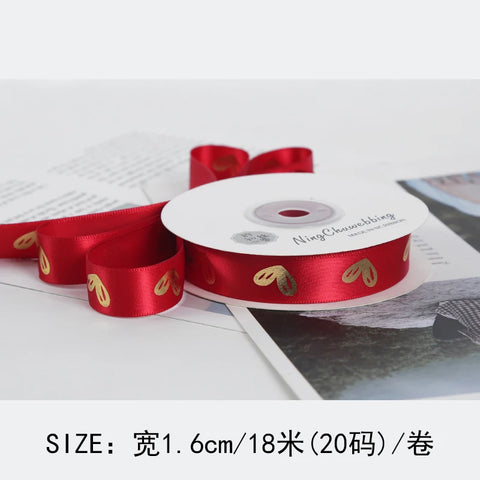 Gold Foil Heart Satin Ribbon Roll DIY Polyester Valentine's Day Christmas Gift Decoration Baking Flower Packaging