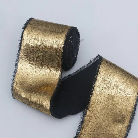Double Face Hand-Torn Rough-Edge Gilded Plush Eco-friendly Satin Ribbon Valentine's Day Wedding Bouquet Tassels