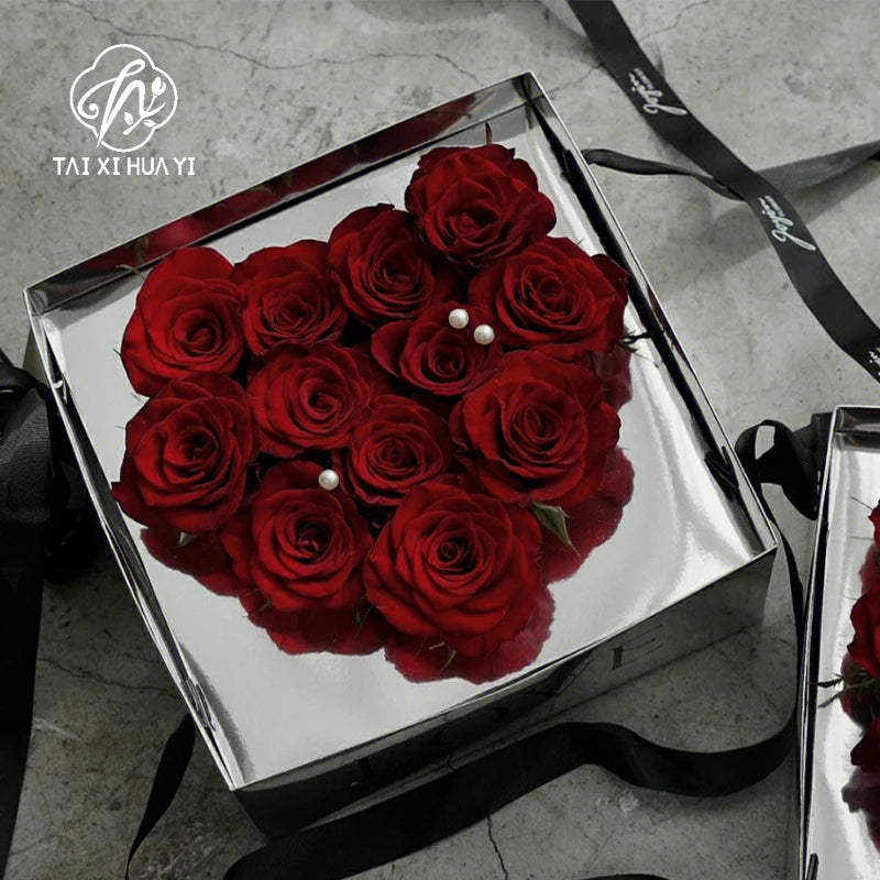 Valentine's Day Floral Gift Box 23.5*23.5*15cm Elegant Transparent Lid Anniversary Preserved Flower Boxes Elegant Folders Type