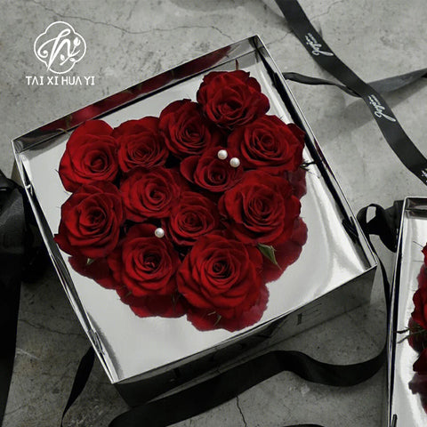 Valentine's Day Floral Gift Box 23.5*23.5*15cm Elegant Transparent Lid Anniversary Preserved Flower Boxes Elegant Folders Type