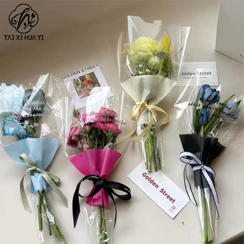 Wholesale Single Rose Packing Supplies Semi-transparent Flower Bouquet Bags PE Coating on Single Side for Florists