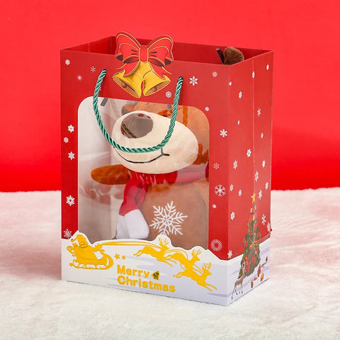 Christmas Paper Transparent Window Gift Bag Gold Stamping Recyclable Eco-friendly Doll for Handbag for Christmas Eve