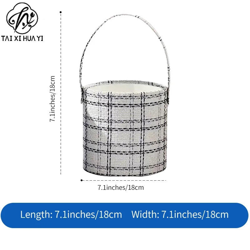 Luxury Handmade Rigid Fabric Flower Hug Bucket Portable Gift Box for Rose Bouquet Packaging Wedding & Valentine's Day Wholesale