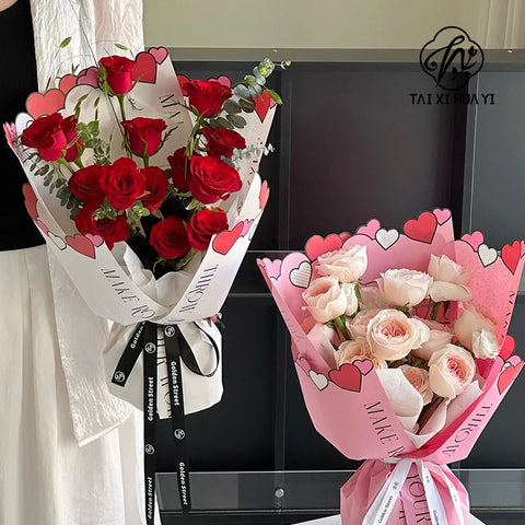 Heart-shaped Flower Wrapping Paper Double-sided PE Coating Antistatic for Valentine's Day Art Paper Packaging