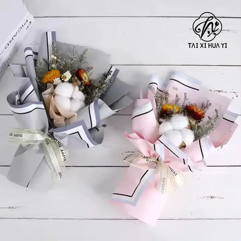 Golden Border Jelly Film Korean Su Flower Bouquet Eco-friendly Recyclable Semi Transparent Waterproof Single-Sided Coated Paper