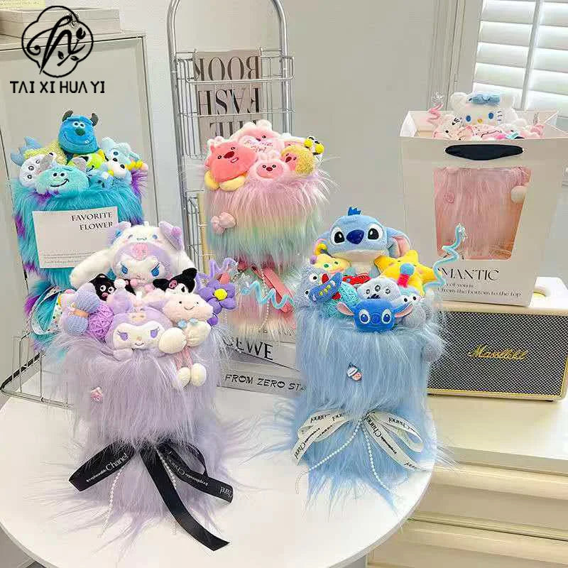 Valentine's Day Sanrio Wool Plush Flower Bouquet-Everlasting Environment-Friendly Birthday Gift for Girls & Mother's Day