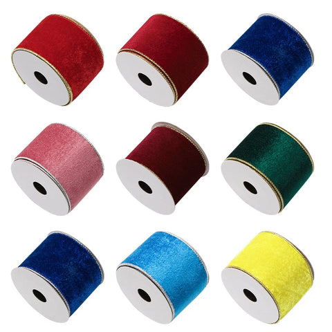 Gordon RibbonsWired Christmas Wedding Velvet Ribbon Exquisite Gold Edge Eco-Friendly Durable Luxury Metallic Ribbon for