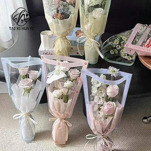 Multi-piece Transparent Waterproof Flower Packaging Bag Virgin Pulp Style with PE Coating for Gift Shop Use