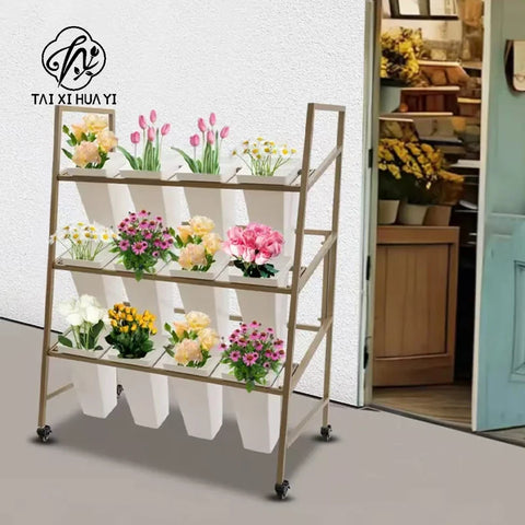 Multi-layer Durable Iron Art Flower Bucket Display Stand Home & Garden Shelf for Waking and Growing Flowers Wedding Shelf