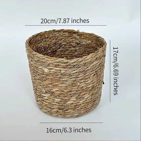 Circular Woven Grass Flower Basket Eco-Friendly Natural Materials Hugging Bucket for Flower Shop Use Packaging Printing Product
