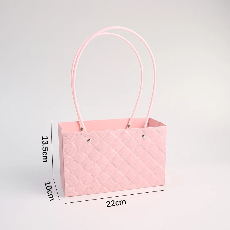 Macaron-Colored Rectangular Tote Single-Sided PE Coating Waterproof Diamond Embossed Flower Craft Paper Packaging Box