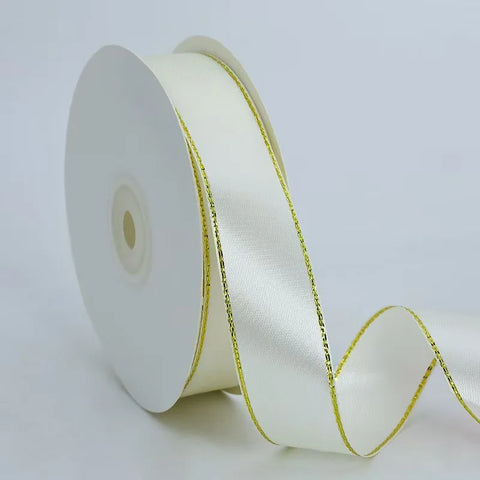 High Quality Polyester Satin Ribbon Gold Edge Floral Design for Wedding Birthday Flower Cake Gift Packaging Christmas