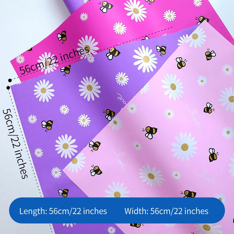 Single-Sided PE Coating Bee and Sunflower Pastel Ins Style Floral Wrap Paper Waterproof Craft Paper for Shop Supplies