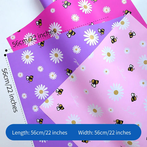 Single-Sided PE Coating Bee and Sunflower Pastel Ins Style Floral Wrap Paper Waterproof Craft Paper for Shop Supplies