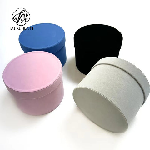 Factory Direct Sales Modern Luxury Wedding Gift Box Cylinder Velvet Flower Bucket Three-Piece Hug Bucket Cardboard + Velvet