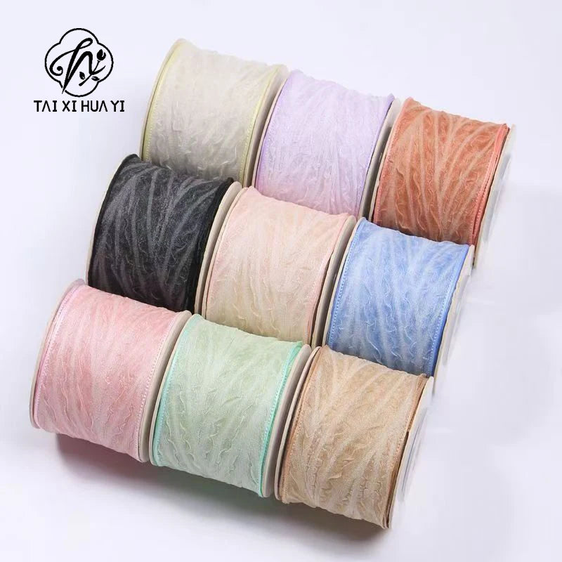 Colorful Textile Belt Edge Wrinkled Wave Herringbone Pattern DIY Bow Hair Accessory Flowers for Christmas Wedding รูปสินค้าหลัก