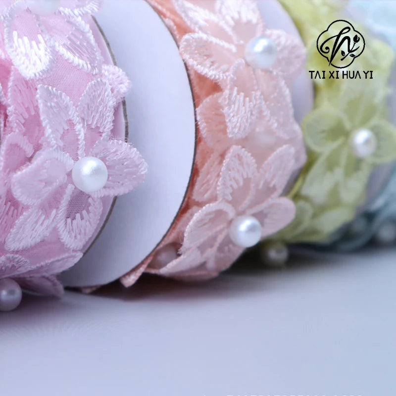 3.5cm Luxury Satin Embroidered Small Flower Bouquet Ribbon for Valentine's Day & Wedding Packaging Biodegradable