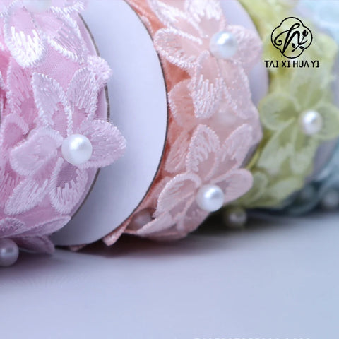 3.5cm Luxury Satin Embroidered Small Flower Bouquet Ribbon for Valentine's Day & Wedding Packaging Biodegradable