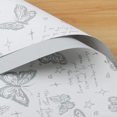 Waterproof Retro Butterfly Floral Arrangement New Single-Sided Coated Plastic BOPP Flower Packaging Paper Material
