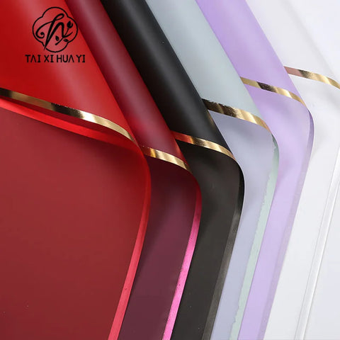 58*58cm Virgin Art Paper Roll Golden Edge Waterproof PE Coating Plastic Floral Gift Wrapping Packaging Florist