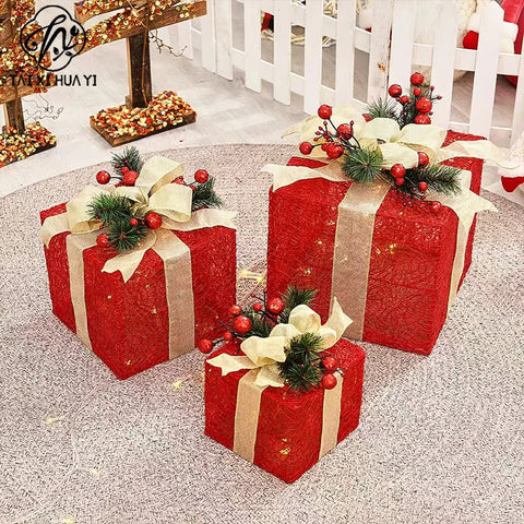New Plastic Christmas Gift Box 3-Piece Set LED String Lights Warm White Festive Decor Holiday Lighting