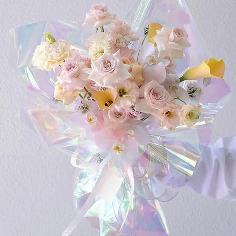 Hot Selling Designer Laser Seven-Color Waterproof Rainbow Flower Bouquet Wrapping Paper New Popular Coated Material