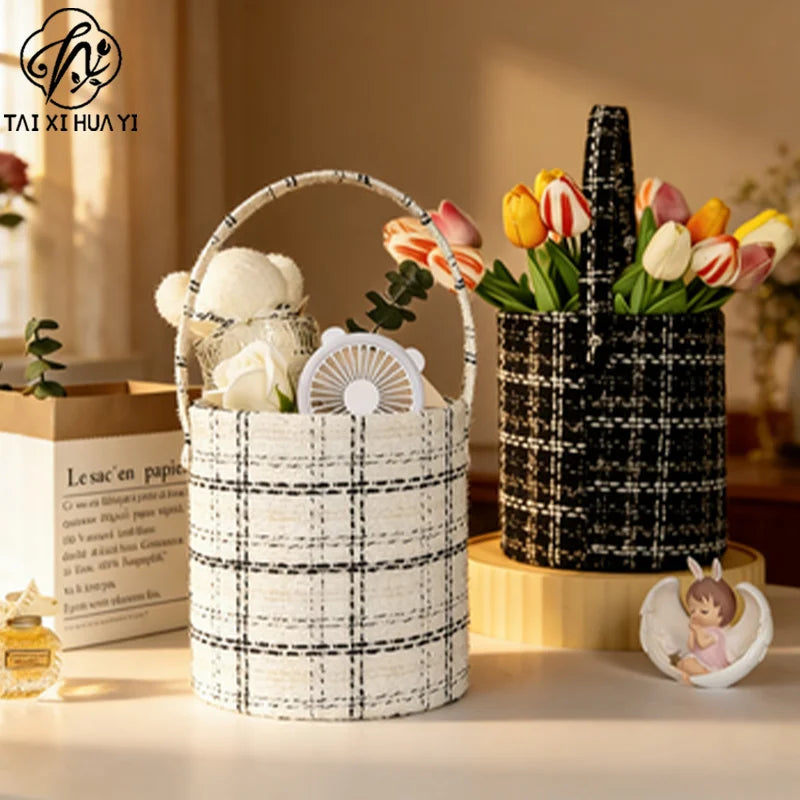 Luxury Handmade Rigid Fabric Flower Hug Bucket Portable Gift Box for Rose Bouquet Packaging Wedding & Valentine's Day Wholesale Main image