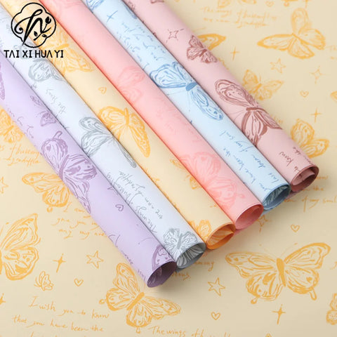 Butterfly Pattern Flower Wrapping Paper Double-Sided PE Coated Recyclable 57x57cm Florist Bouquet Gift Wrap for Packaging New