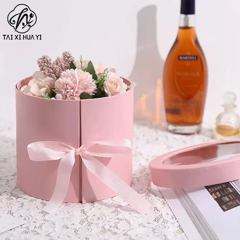 Elegant Luxurious Cardboard Recycling Box Sturdy Rose Floral Patterned Gift Packaging Made Coated Paper Cylinder Shape Vanishing