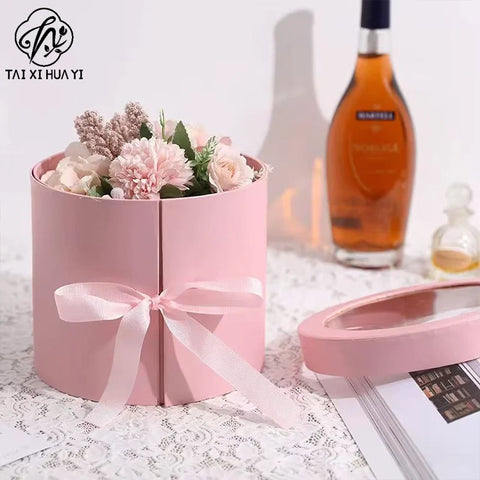 Elegant Luxurious Cardboard Recycling Box Sturdy Rose Floral Patterned Gift Packaging Made Coated Paper Cylinder Shape Vanishing