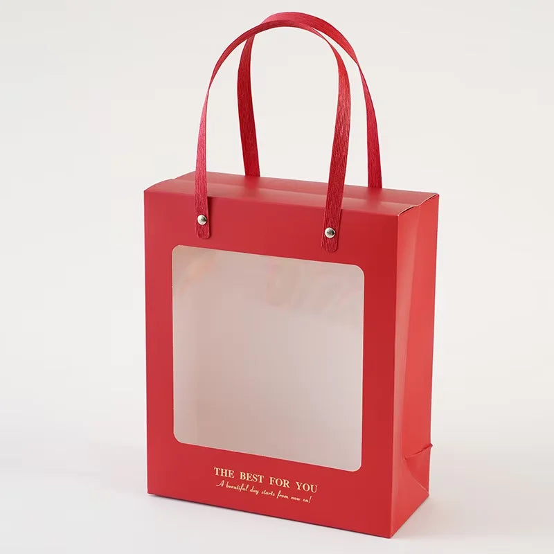 Wholesale Coated Craft Packaging Bags Transparent Window Eco-friendly Gift Bags for Valentine's Day Wedding