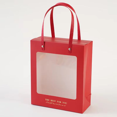 Wholesale Coated Craft Packaging Bags Transparent Window Eco-friendly Gift Bags for Valentine's Day Wedding