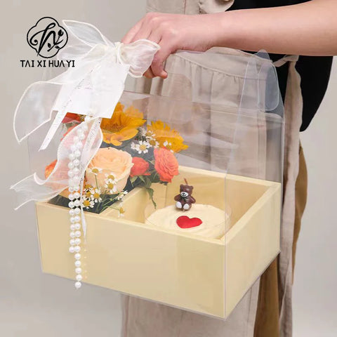 Portable Transparent PVC Flower Arrangement Gift Box Mini Cake Packaging for Birthday Wedding Party Decor for Art Gift Packing