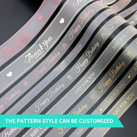 Polyester Matte Clear Printed Grosgrain Satin Ribbon Transparent Bouquet Wrapping Wedding Christmas