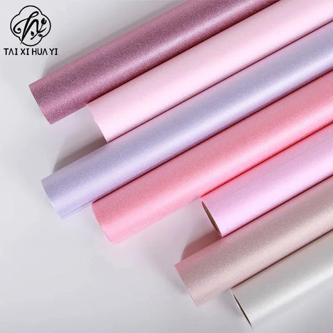 Single-Sided Coated Floral Paper Wrapped Waterproof Pearl Satin Silk Texture and Thickened Silver Glitter Film