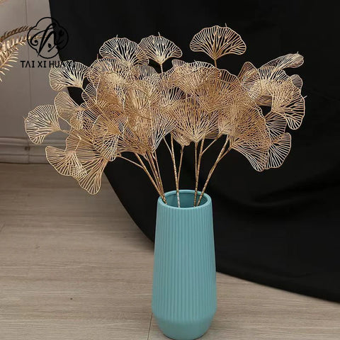 Golden Eucalyptus Ginkgo Gold Leaf Simulation Flower Hug Bucket Festive Christmas Wedding Graduation Decoration