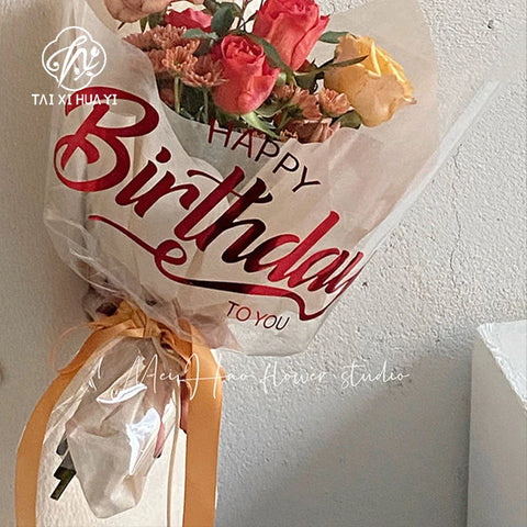 Transparent Happy Birthday Cellophane Virgin Pulp Waterproof Wrapping Paper for Flower Packing Florist Supplies