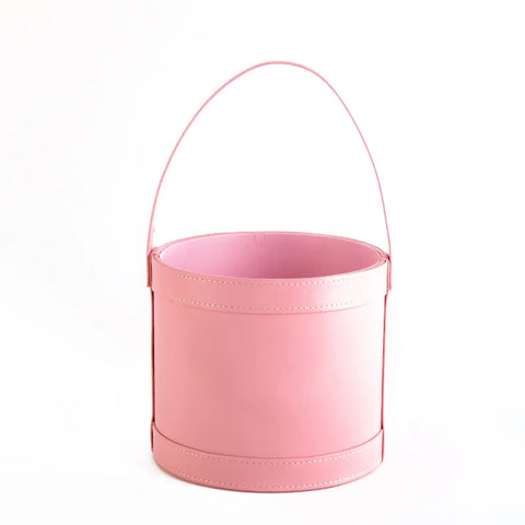 Elegant Handheld Leather Hug Boxes Paper Souvenir Flower Gift Boxes with Round Bucket for Bouquets