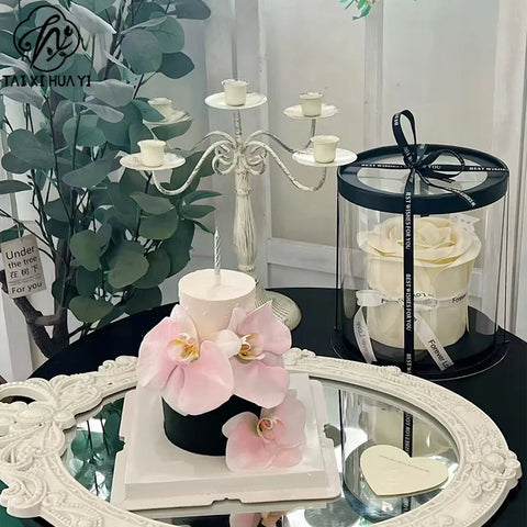 Customized Modern Luxury Transparent Flower Boxes for Valentine's Day Portable Rigid Boxes Handle Embossing Matt Lamination