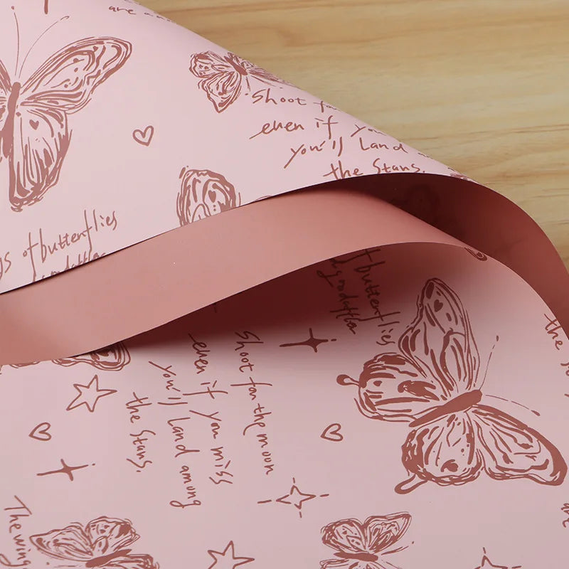 Waterproof Retro Butterfly Floral Arrangement New Single-Sided Coated Plastic BOPP Flower Packaging Paper Material