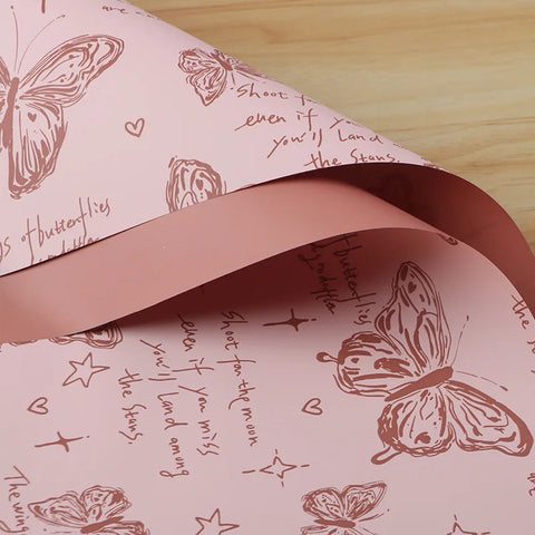 Waterproof Retro Butterfly Floral Arrangement New Single-Sided Coated Plastic BOPP Flower Packaging Paper Material