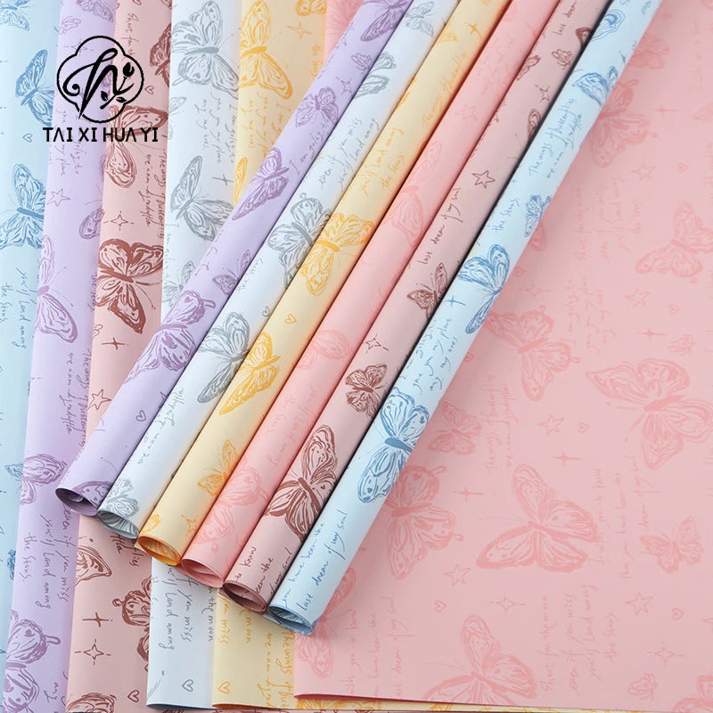 Waterproof Retro Butterfly Floral Arrangement New Single-Sided Coated Plastic BOPP Flower Packaging Paper Material รูปสินค้าหลัก