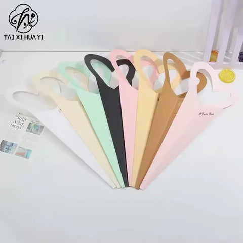 Eco-friendly Elegant Single Rose Waterproof Kraft Paper Bag Wedding Bouquet Packaging for Valentine's Day