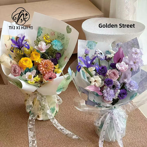 Waterproof Eco-Friendly Recyclable Korean Printed Pearlescent Film Floral Bouquet Wrapping DIY Customized pink Packing Paper