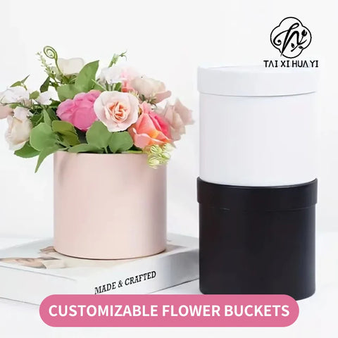 Very Popular Modern Luxury Hug Bucket Small Pure White Pink Recyclable Handmade Vanishing Cardboard Cylinder Flower Box for