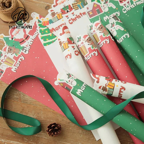 Christmas Floral and Snowman-themed Gift Wrapping Paper PE Coated 'Christmas Eve' for Apple Bouquet Wrap