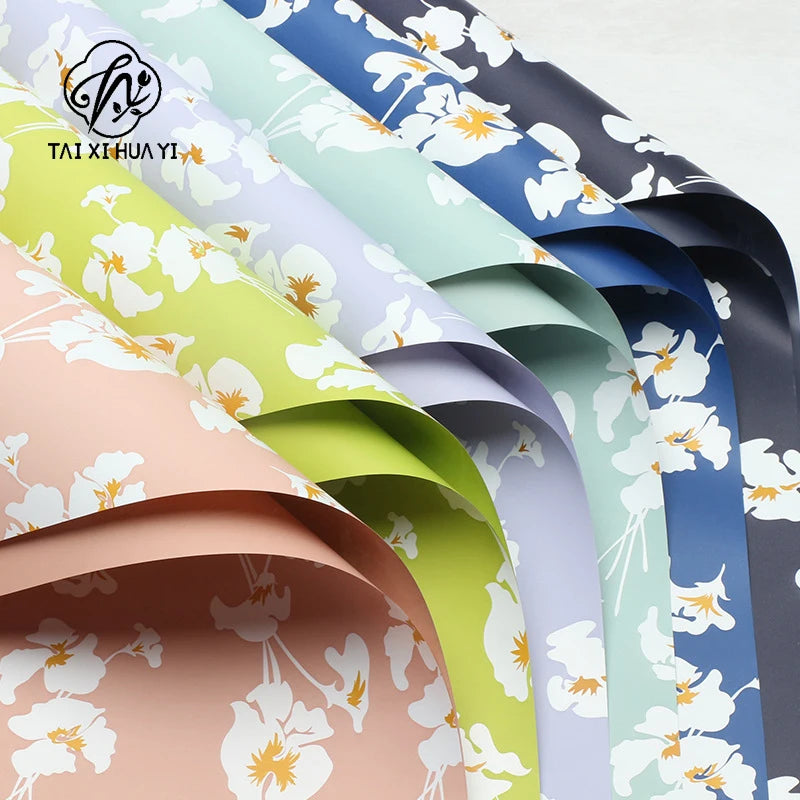Iris Flower Pattern Printed Matte PVC Coating 57*57cm Waterproof Floral Packaging Paper for Florist Wrapper