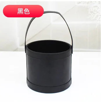 Korean Flower Arrangement Handheld Leather Round Gift Box Qixi Rose Bouquet for Cosmetic Use Handmade Round Hand Holding Bucket