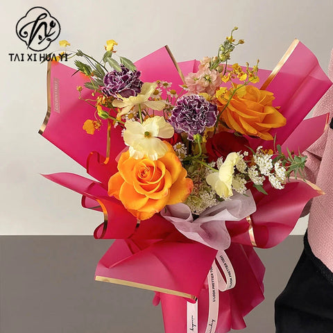 58*58cm Virgin Art Paper Roll Golden Edge Waterproof PE Coating Plastic Floral Gift Wrapping Packaging Florist