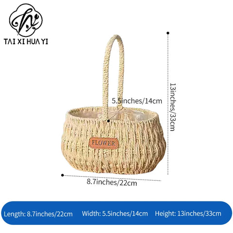 Woven Flower Basket with Paper Rope Handle for Mother's Day Party Wedding Easter Decor Wooden Gift Basket for Festive Occasions